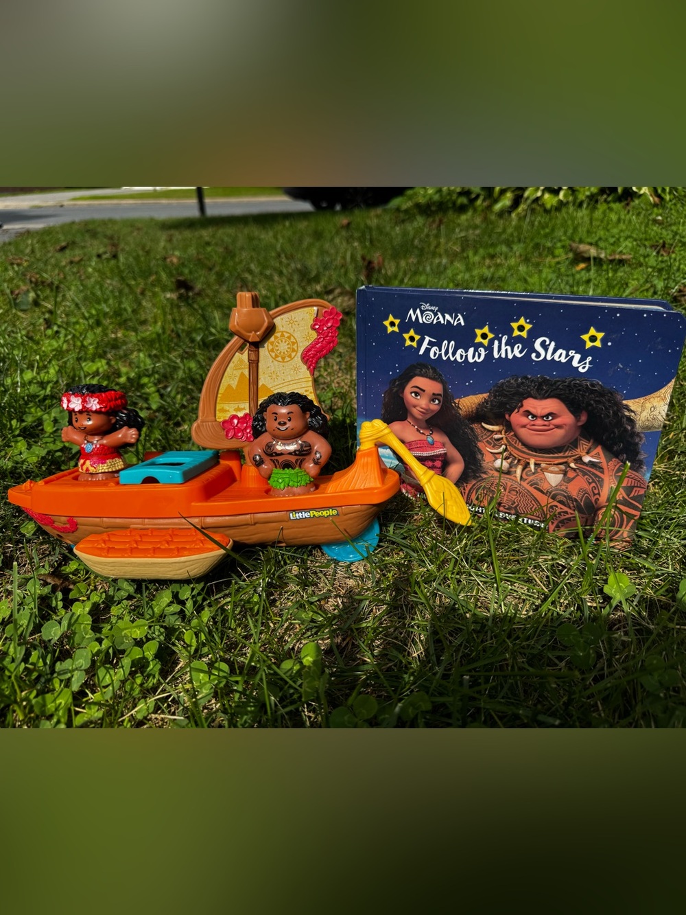 Moana & Maui Little People Boat & Light Up Board Book Bundle